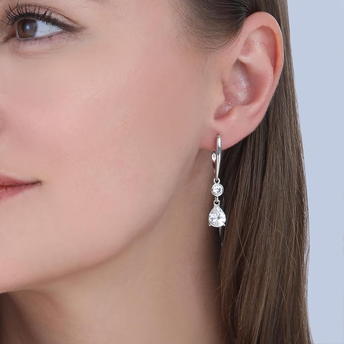 Dangle Earrings for Women Suited for Women Ladies' Trendy CZ Earring 14KGold/Silver Plated Dangling Earrings Jewelry Anti-allergy Hammered Lever-Back Drop Birthday Gift