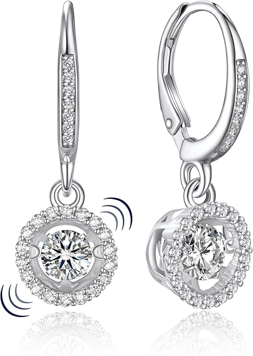 MomentWish Dangle Earrings for Women-925 Sterling Silver Moissanite Earring, Women's Gift for Valentine Birthday, D Color VVS1 Dancing Moissanite Hoops