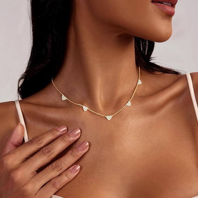 Heart Necklace for Women Gold/Silver Plated Trendy Heart Choker Lover Pendant Hypoallergenic Fashion Gold/Silver Necklace for Women Love Jewelry Gift for Women Girlfriend