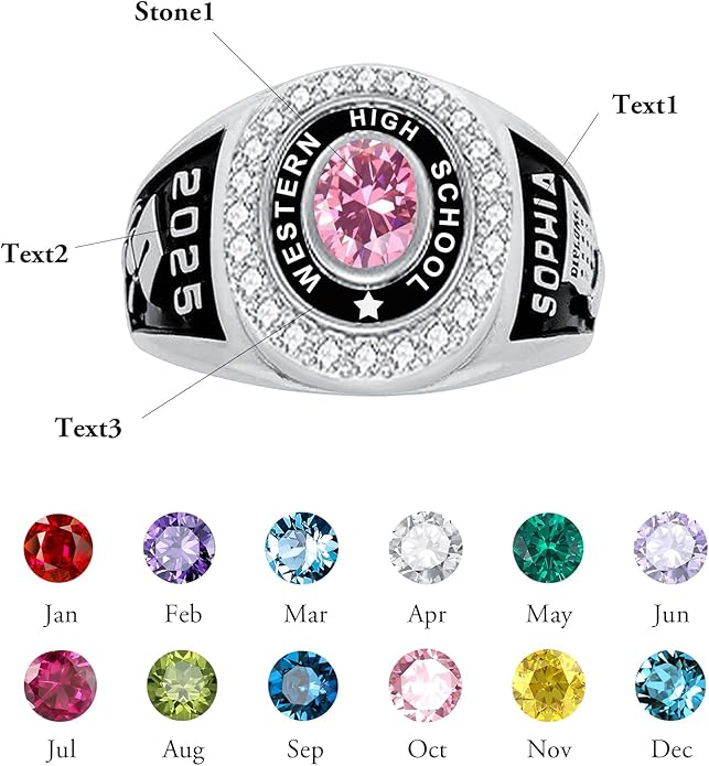 Custom Class Rings Personalized Birthstone Rings High School College Ring 925 Sterling Silver Engraved 2025 Graduation Jewelry Gifts for Women Size 4-15