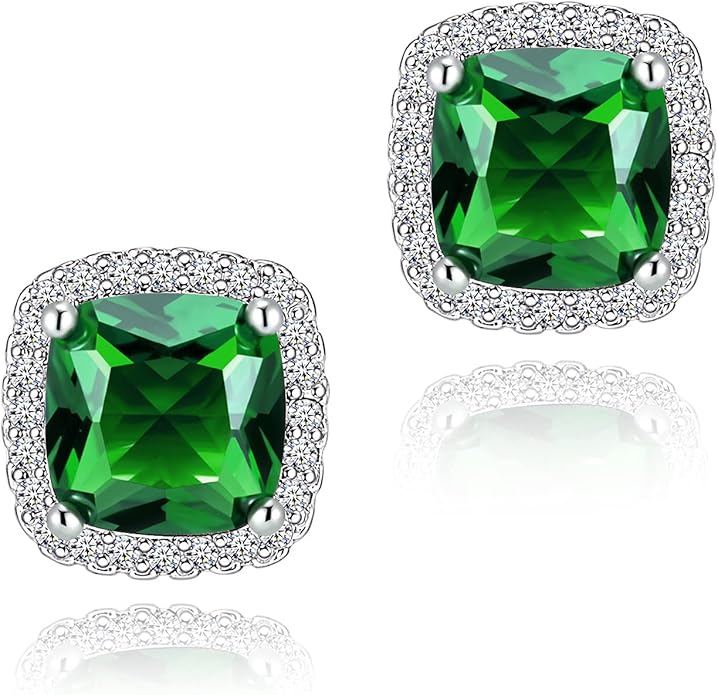 YOMELA Cubic Zirconia Earrings Studs, Halo CZ Birthstone Simulated Diamond Stud Earrings for Women