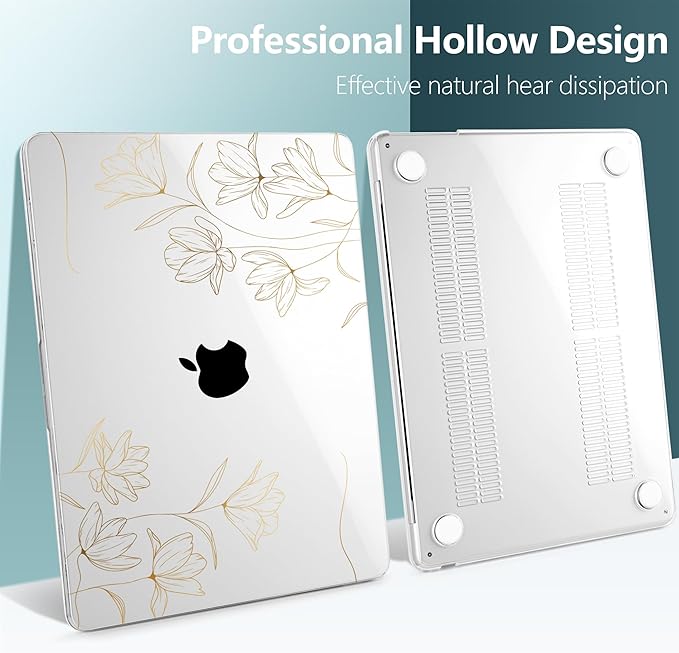 TWOLSKOO for M4 MacBook Air 13.6 inch Case 2025-2022 Release M4 A3240 M3 A3113 M2 A2681, Plastic Hard Shell & Screen Protector & Keyboard Cover & Trackpad Film, Florals X449