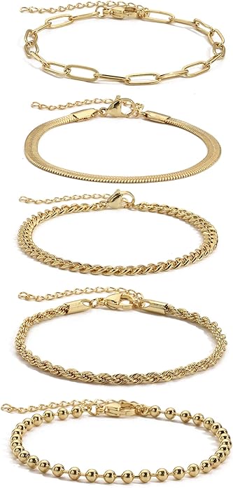 Gold Bracelets for Women, 18K Gold Plated Dainty Paperclip Link Chain Bracelets Thin Cute Stackable Bracelet Pack Fashion Accessories Gifts for Women