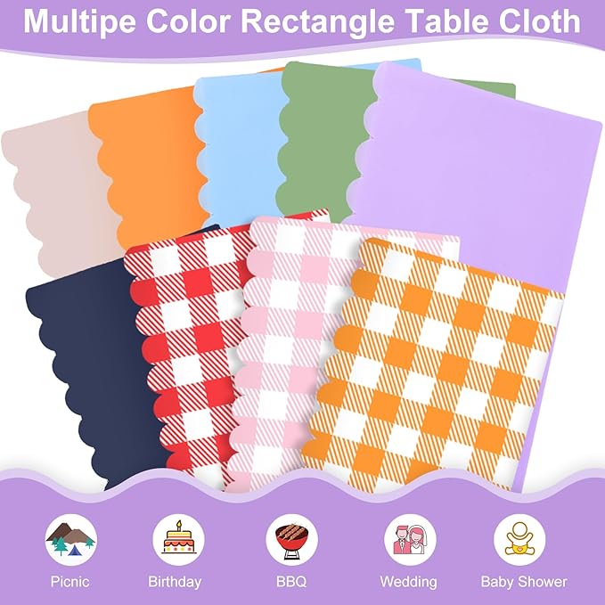 6 Pack Lavender Plastic Tablecloth, 54 X 108Inch Disposable Light Purple Scalloped Table Cloth Tables Waterproof Spring Table Cover for BBQ Picnic Baby Shower Birthday Wedding Garden Party Decor