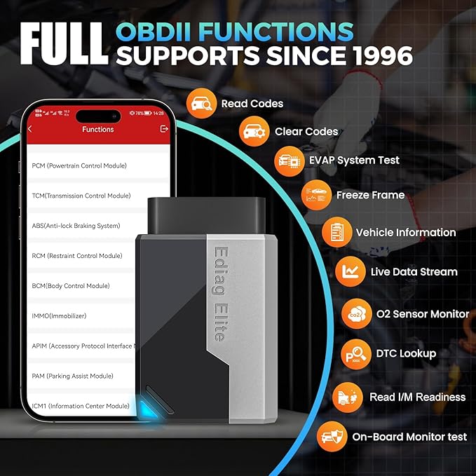 KINGBOLEN Ediag Elite OBD2 Scanner Bluetooth, Bi-Directional Control Scanner All System Diagnostic Tool for iOS & Android, 15+ Hot Reset, CANFD Protocol, FCA AutoAuth, No Subscriptions Lifetime Update
