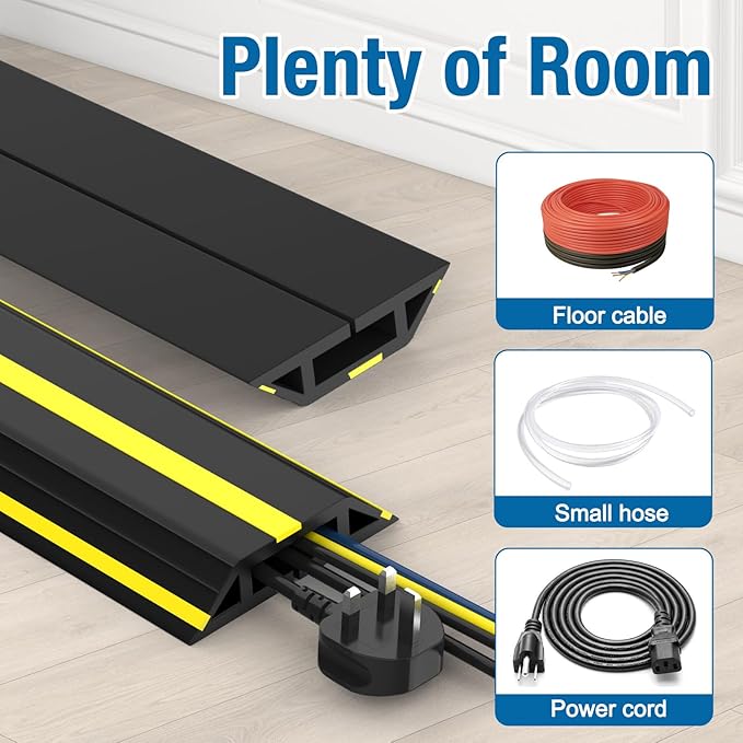 Eapele 4 ft Cable Protector Cord Cover for Floor, Heavy Duty PVC Duct Easy to Unroll, Prevent Trip Hazard for Home Office or Outdoor Settings