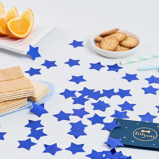 300 pcs Star Party Decorations - Plastic Star Sequins Sparkle Metallic Flakes Table Confetti (1.2 in, Blue)