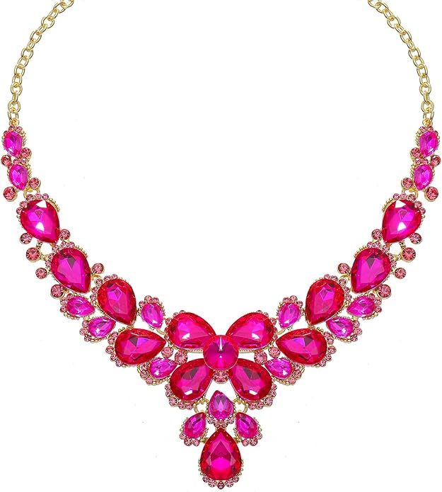 Women's Wedding Bridal Austrian Crystal Glass Teardrop Statement Necklace Dangle Earrings Bracelet Ring Wedding Party Jewelry Set for Bridal Bridesmaid