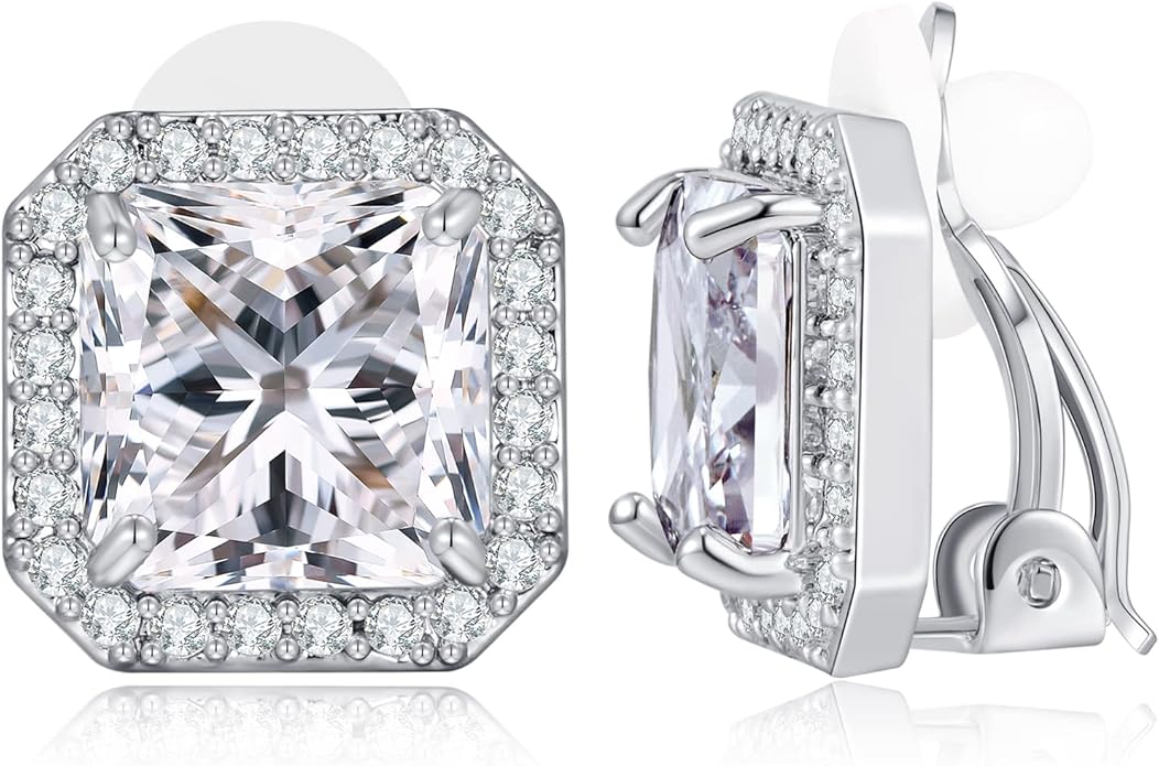 FAMARINE CZ Clip on Earrings for Women Clip Earring Non-pierced Earrings