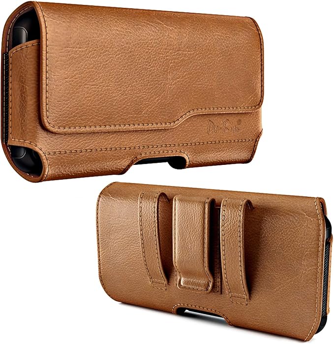 DeBin Case for Large iPhone Plus, Pro Max Cell Phones, Samsung Galaxy S24+ Plus 5G to S10+ Plus Smartphones – Cellphone Belt Holder Clip Holster Carry Pouch Man Women (Fits Phone with Case on) Brown