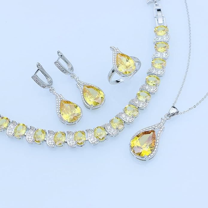 GZWHD Jewelry Set for Women CZ Earrings Necklace Ring Bracelet Set Prom Party Wedding Jewelry Gift for Mother Friend Wife