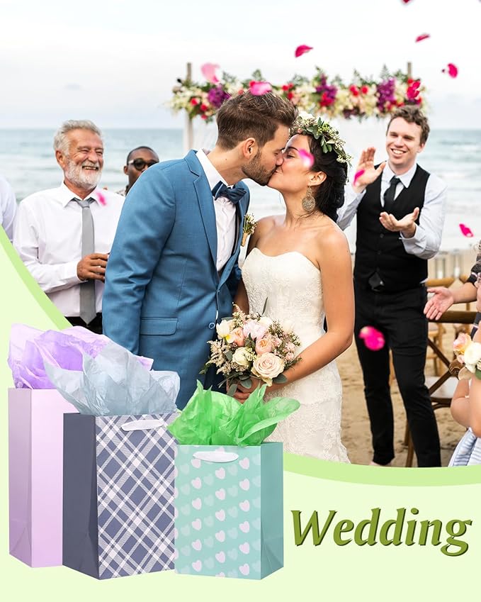 OUTUXED 12pcs Paper Gift Bags with Tissue Assorted Sizes Birthday Gift Bags with Different Designs Bulk (5 Medium 9.8", 4 Large 11.8", 3 Extra Large 13.8") for Birthday, Baby Showers, Party, Wedding