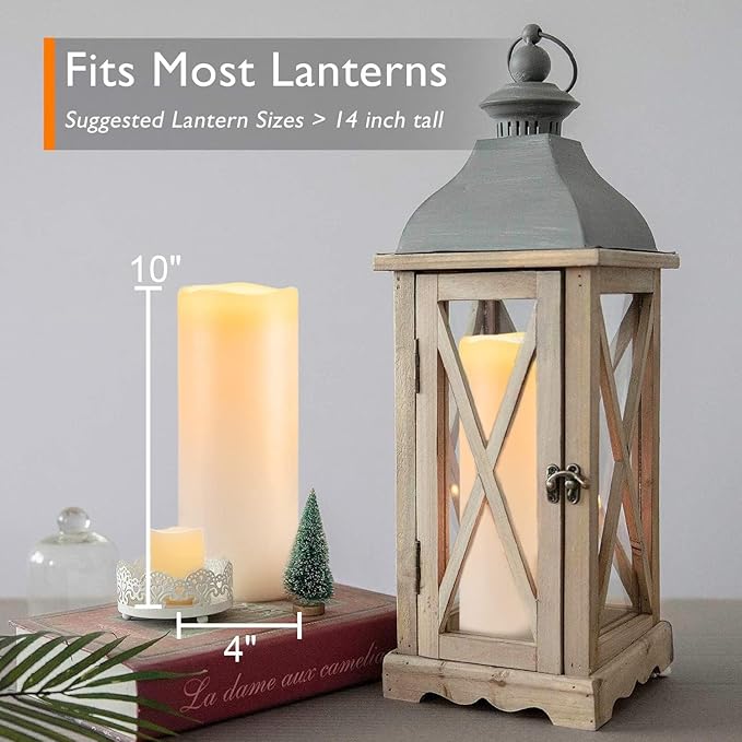 Homemory 10" x 4" Large Waterproof Outdoor Flameless Candles with Remote Control and Timer, Battery Operated Flickering LED Pillar Candles for Outdoor Larterns, Porch, Long Lasting, Set of 4
