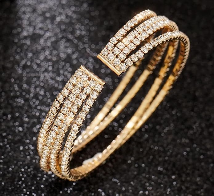 Rhinestone Bracelet Multilayer Cuff Bracelet Sparkling Crystal Layered Bridal Bracelets for Women