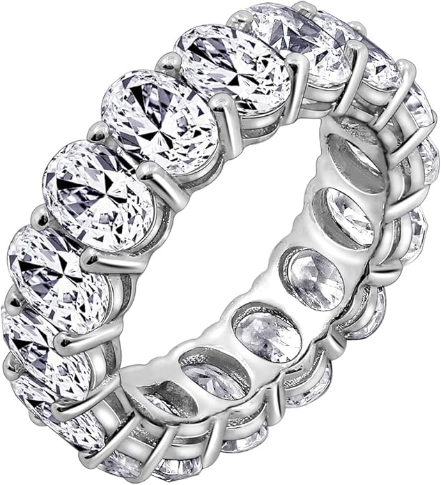 Marilyn Monroe Oval Cut Eternity Ring | Solid 925 Sterling Silver Infinity Band for Women | 7.50 Carats 100 Facet Oval Cut Cubic Zirconia CZ Simulated Diamond Engagement Ring