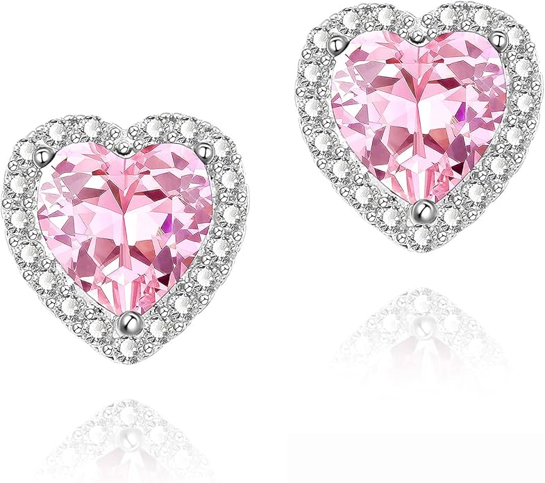 YOMELA Cubic Zirconia Earrings Studs, Halo CZ Birthstone Simulated Diamond Stud Earrings for Women