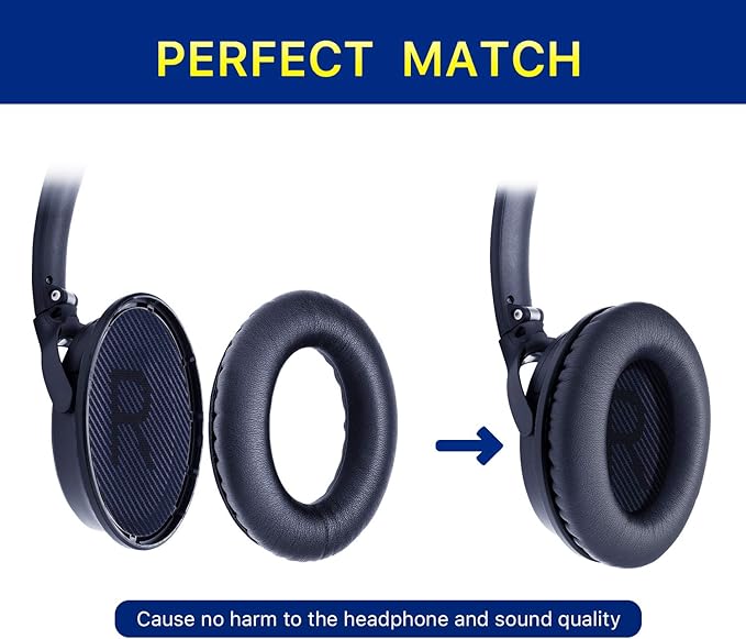 Replacement Ear Pads for Bose QuietComfort 35 (QC35) & Quiet Comfort 35 II (QC 35 ii) Headphones, EarPads Cushions with Noise Isolation Memory Foam, Softer Protein Leather, Added Thickness