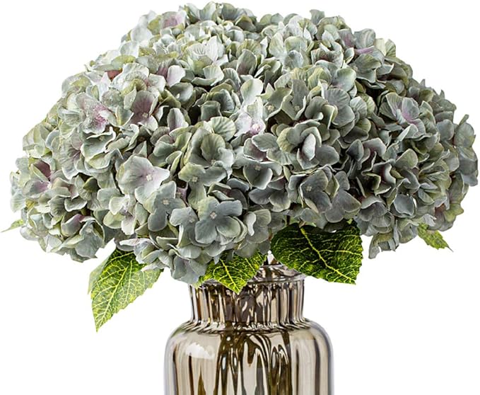 Kimura's Cabin 2Bouquets Fake Hydrangea Flowers Vintage Artificial Silk Flower Bouquets 10Heads for Indoor Home Table Centerpieces Wedding Party Decoration (Mint Green, Pack of 2)