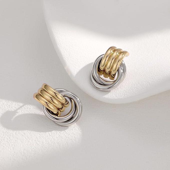 Mixed Color Plated Chunky Knot Link L Size Earrings for Women Geometric Drop Dangle Earrings Studs for Women