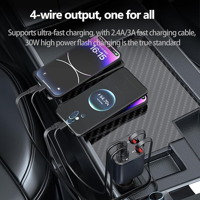 Mini Retractable Car Charger, 87W Car Accessories Adapter for iPhone 16 USB C Charger Fast Charging, Travel Essentials Gifts for Women Men, Road Trip Essentials for iPhone 16e 16 15 14 13 12