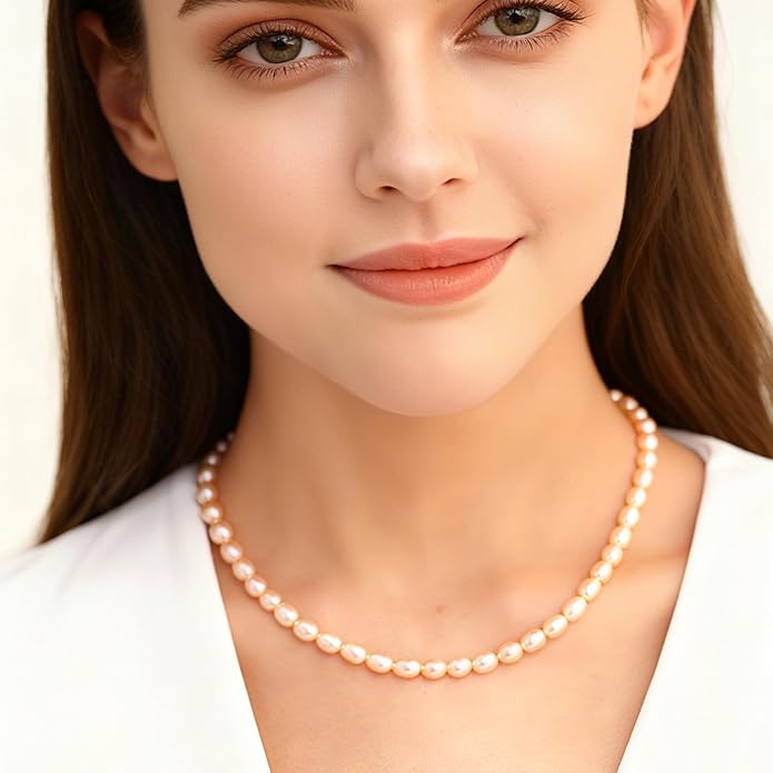 Pearl Necklace for Women, AAA+ Freshwater Cultured Pearl Strand,18 Inch with Sterling Silver Clasp, Elegant Pearls Classic Jewelry Gift for Mother's Day | Christmas | Wedding | Anniversary for Mother Wife Daughter