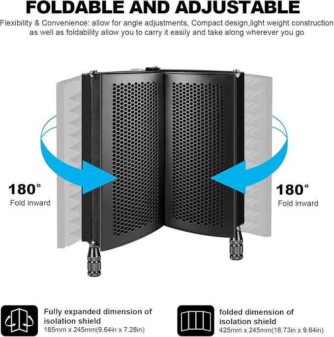 Professional Studio Recording Microphone Isolation Shield, Pop Filter,High density absorbent foam is used to filter vocal. Suitable for Blue Yeti and other condenser microphones (AO-504 With Stand)