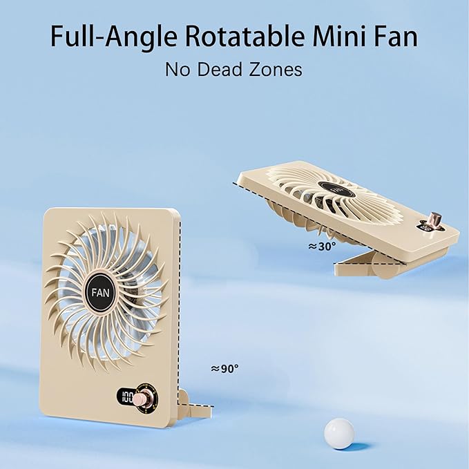 Mini Portable Fan, Silent Rechargeable Desk & Handheld with Adjustable Speeds & Angles, Long-Lasting Battery, Light Personal Wireless Cooling for Office, Bedroom, Classroom, Travel