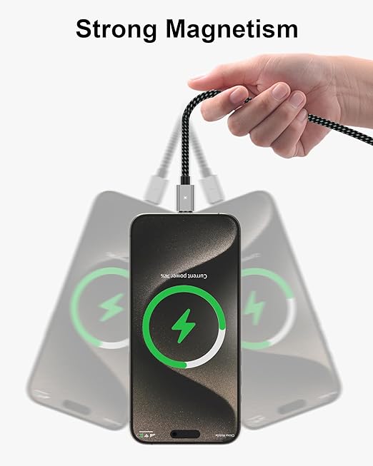 ZBF 100W USB C Magnetic Charging Cable,Magnetic Charger Cable for USB C to C(3 Pack, 5/6.6/6.6FT) 480Mbps Data Transfer, 5A Fast Charging for Phone 17 16 15 14,13 Pro Max,MacBook Pro Pad Galaxy S22