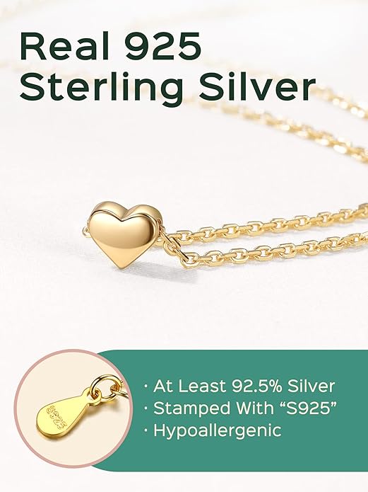 ChicSilver Personalized 925 Sterling Silver Dainty Small Heart/Star/Moon/Dot/Triangle Pendant Necklace for Women, Silver/Gold/Rose Gold/Black (with Gift Box)