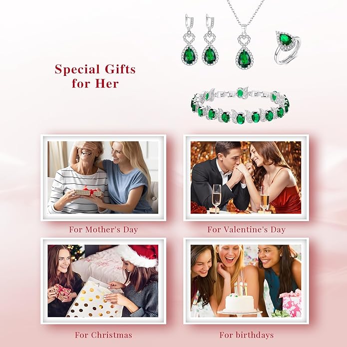 BriLove Wedding Jewelry Set for Women Bride Bridesmaid, Gorgeous Cubic Zirconia Teardrop Necklace Earrings Bracelet Adjustable Ring Jewelry Gift for Birthday/Anniversary/Mother’s Day