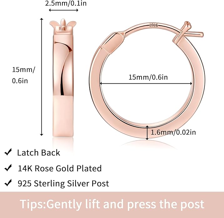 Gacimy Flatted Hoop Earrings for Women 14K Gold Plated with 925 Sterling Silver Post