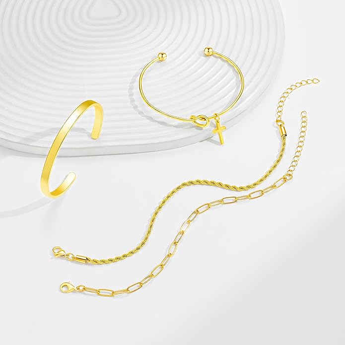 Gold Bracelet Stack for Women 14K Gold Plated Bracelet Stack Silver Jewelry Set Stackable Gold Jewelry Gold Bracelet