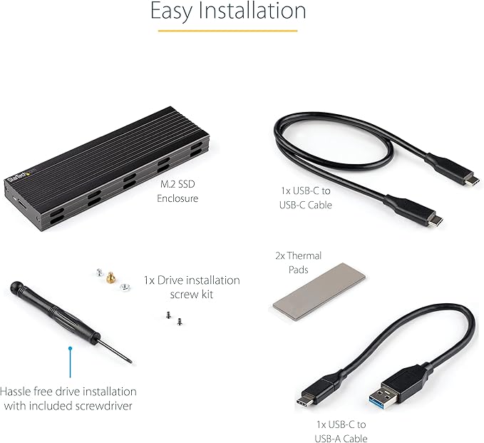 StarTech.com USB-C 10Gbps to M.2 NVMe or M.2 SATA SSD Enclosure, Portable External PCIe/SATA NGFF SSD Aluminum Case, USB Type-C / Type-A Host Cables, Supports 2230/2242/2260/2280 - TAA