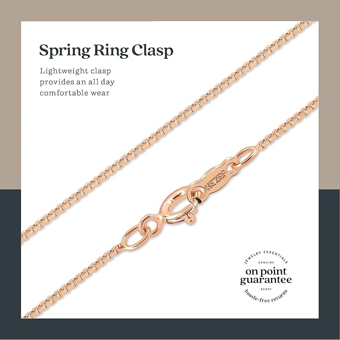 KEZEF 18k Gold Over Sterling Silver 1mm Box Chain Necklace Made in Italy | 925 Sterling Silver Necklace for Women | Rose Gold Chain for Women Men