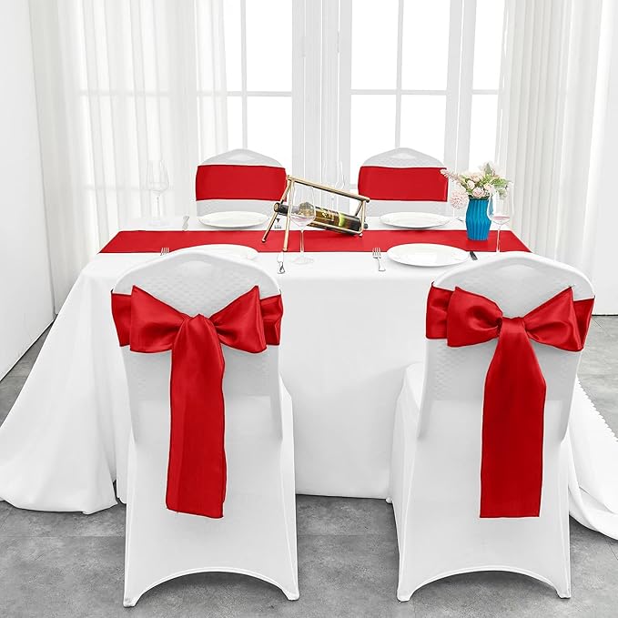 20 Pack Satin Table Runner 12 x 108 Inch Long,Satin Silk Table Runner for Wedding,Birthday Party and Banquet Decoration,Red