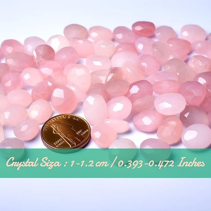 Polished Rose Quartz Crystal Set, 0.4", 128 Pcs - Handpicked Tumbled Stones and Crystals Bulk for Healing, Reiki, Meditation, Witchcraft and Home Decor
