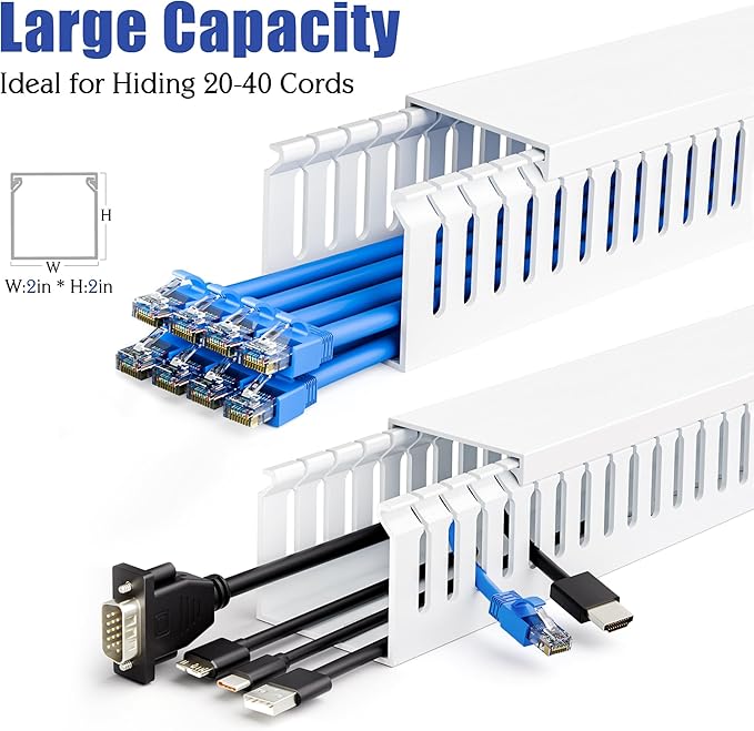 ZhiYo 2x2in Professional Server Rack Cable Management Raceway, 78in(2xL39in) Cable Raceway Kit, Electrically Safe PVC Open Slot Wire Cover, Cord Hider for Under Desk/Computer/Network Cords White