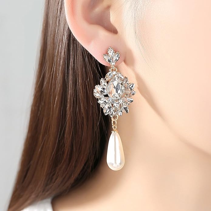 mecresh Flower Teardrop Bridal Wedding Dangle CZ Earrings in Silver/Gold Tone for Women Girl Bride Gift …