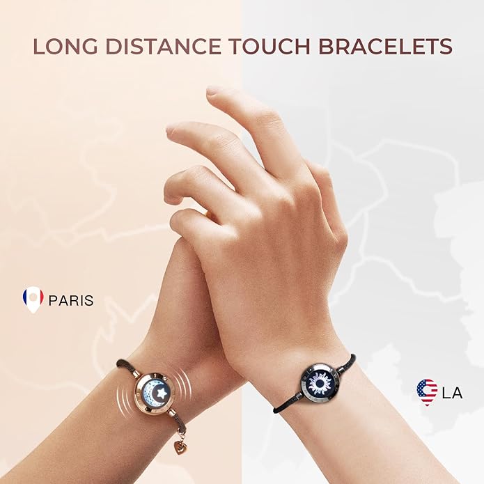 TOTWOO Long Distance Touch Bracelets for Couples, Smart Light & Vibration Love Jewelry, Long Distance Valentines Day Gifts for Him Her Women Men, One-to-One Bluetooth Pairing via App