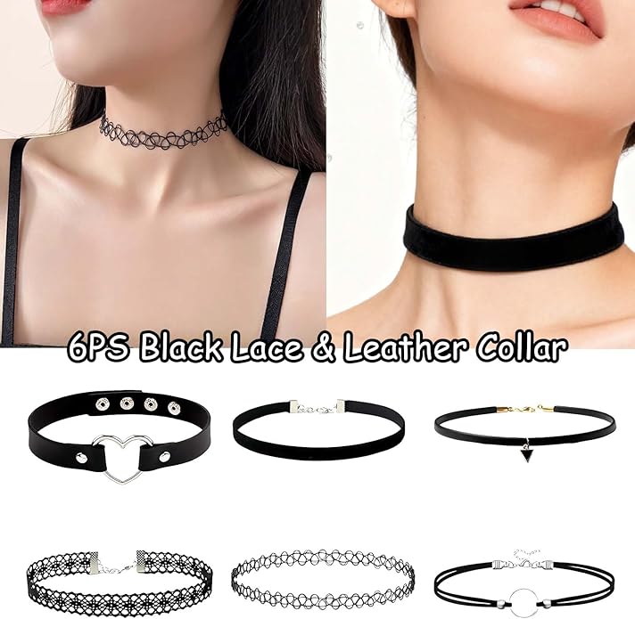 Black Goth Choker Necklace for Women,Black Elegantes Lace Chokers Set,Punk Jewelry Clothes Accessories