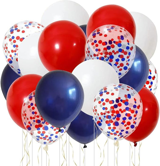 Fourth of July Balloons,55pcs 12inch Navy Blue Red White Latex Helium Balloons,Blue Red White Confetti Balloon for Independence Day Patriotic Anniversary Party Decoratio