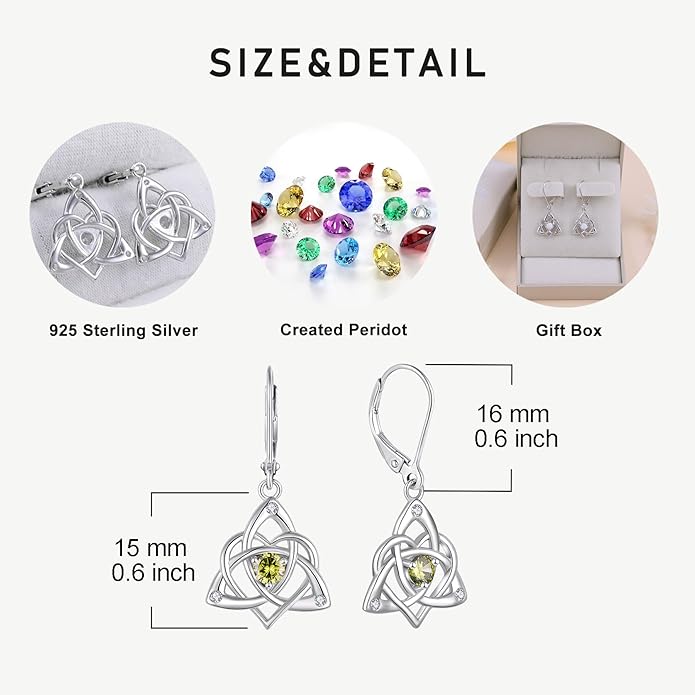 Starchenie Celtic Knot Dangle Earrings Sterling Silver Trinity Love Knot Leverback Earrings Gemstones Jewelry for Women