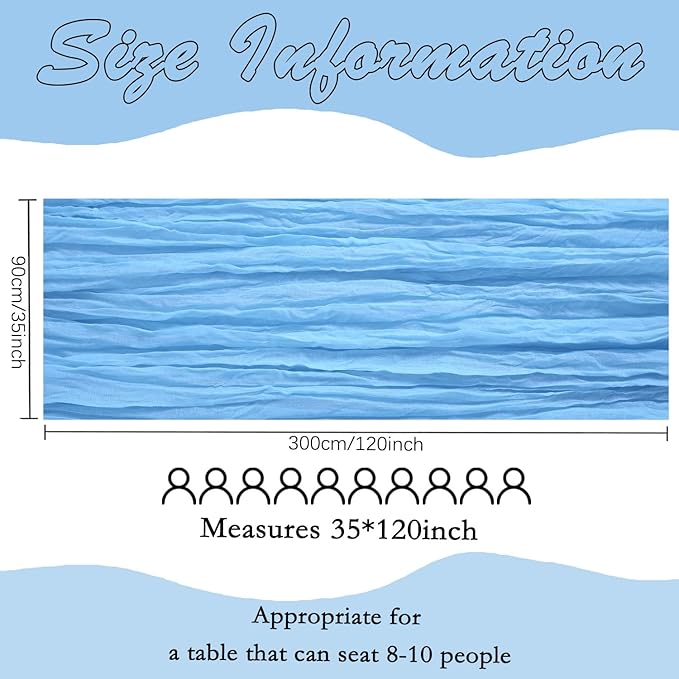 12 Pack Baby Blue Cheesecloth Table Runner 10FT Boho Gauze Fabric Table Runner 35 x 120 Inch Rustic Sheer Runner for Centerpiece Wedding Decor Party Boho Table Decoration（Baby Blue）
