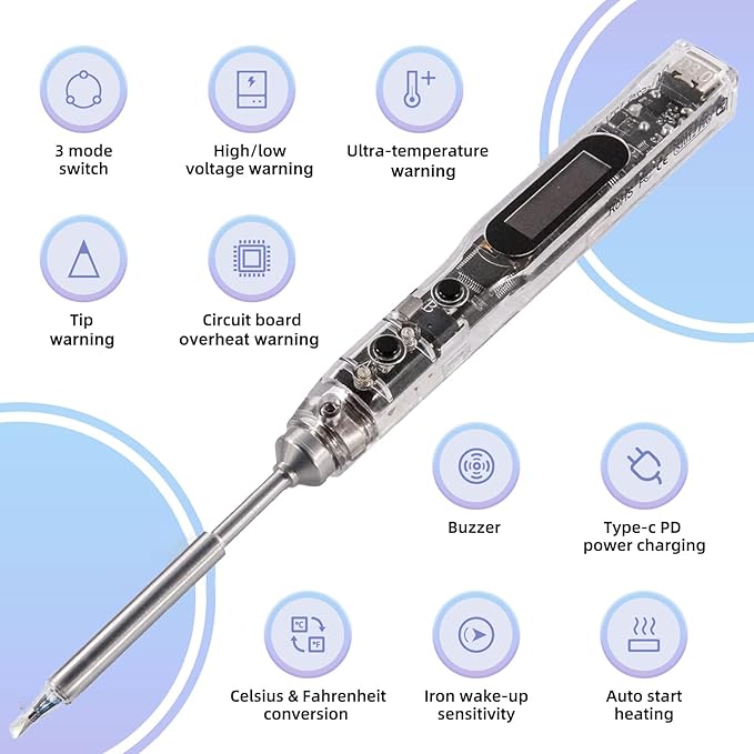 68W Electric Soldering Iron,SEQURE SI012 Pro Outdoor Portable Solder Iron, OLED Screen Digital Soldering Tools, Auto Start Heating, XT60 Cable,19V Adapter, Storage Bag, Tin Wire - TS D24
