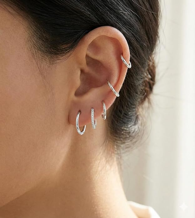 Small Gold Huggie Hoop Earrings Set for Women Men Hypoallergenic 14K Plated Stack Cartilage Earrings, Multiple Piercing Lightweight Mini Thin Cute Dainty Trendy Jewelry Set Christmas Gifts for Women