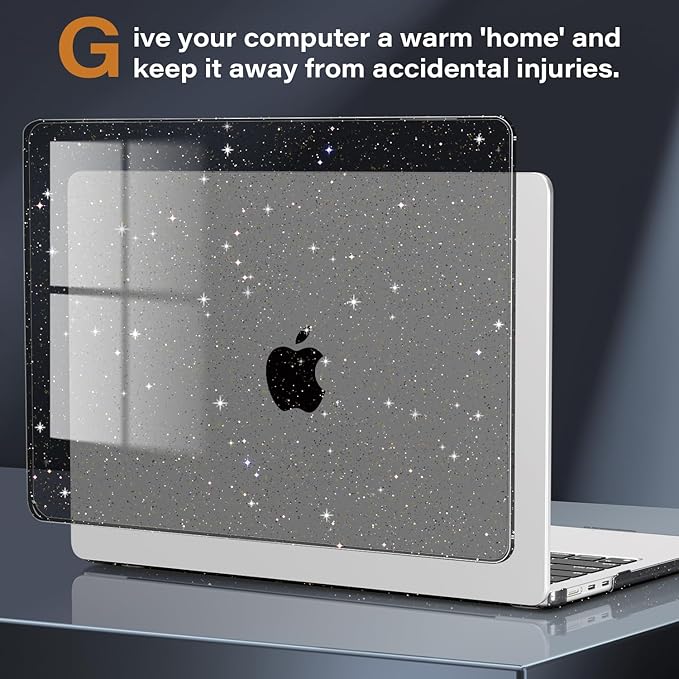 CISSOOK Black Glitter Case for MacBook Air 13.6 inch 2025 2024 2022 Release Model A3240 A3113 A2681, Sparkly Black Hard Shell Case with Keyboard Cover USB Adapter for MacBook Air 13 M2 M3 M4