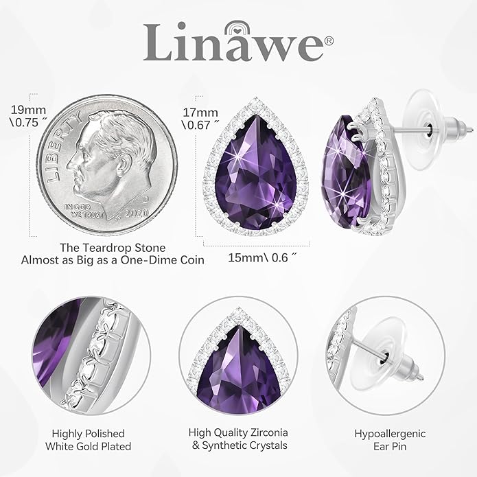 Linawe Women Stud Earrings, Teardrop Diamond Moissanite Cubic Zirconia Earrings Studs Rhinestone Jewelry Gold/Silver/Rose Gold