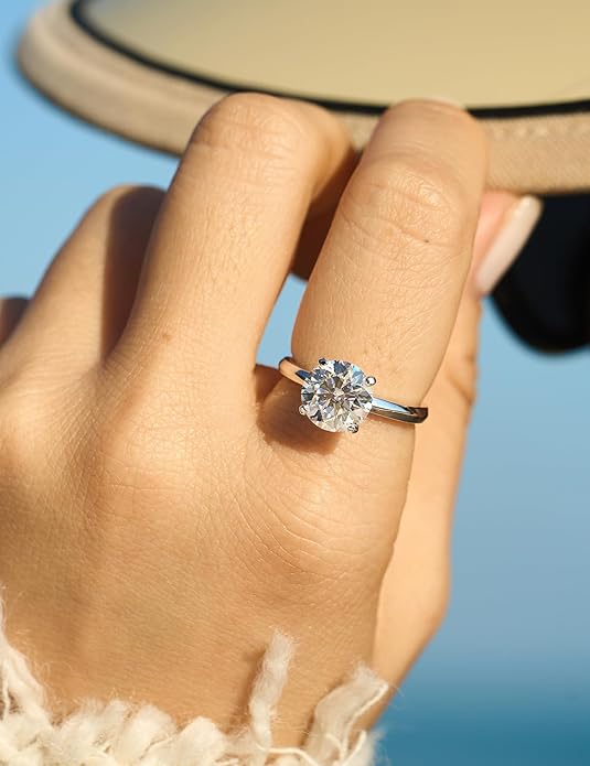 IMOLOVE Solitaire Moissanite Engagement Ring, 1CT D Color VVS1 Clarity, 925 Sterling Silver with 18K White Gold Plated, Ideal Gift for Women