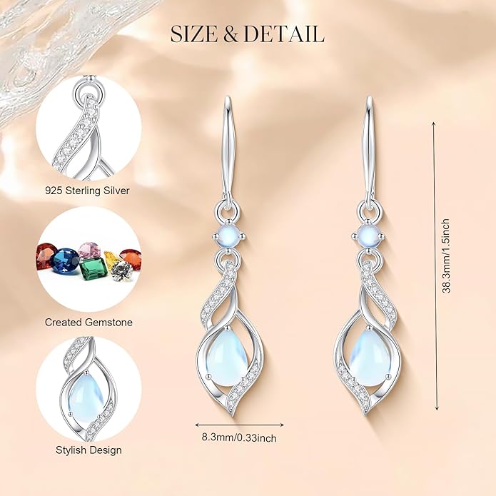 FANCIME Gift for Women Birthstone Dangle Earrings for Her Teardrop Birthstone Earrings S925 Sterling Silver infinity Love Birthday Gifts for Mom Women