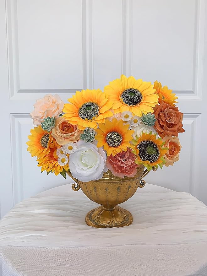 Sunflower Artificial Flowers Yellow Fake Flower Bouquet Box Set for DIY Bridal Wedding Shower Decorations Party Table Centerpieces Cake Decorating Silk Floral Arrangement for Home Decor Indoor
